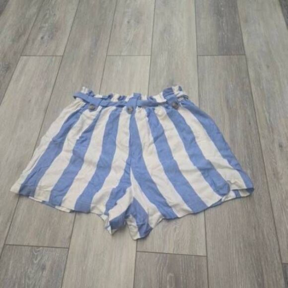 American Eagle striped high waisted short shorts, stretch & tie waist pockets sm - Picture 3 of 11